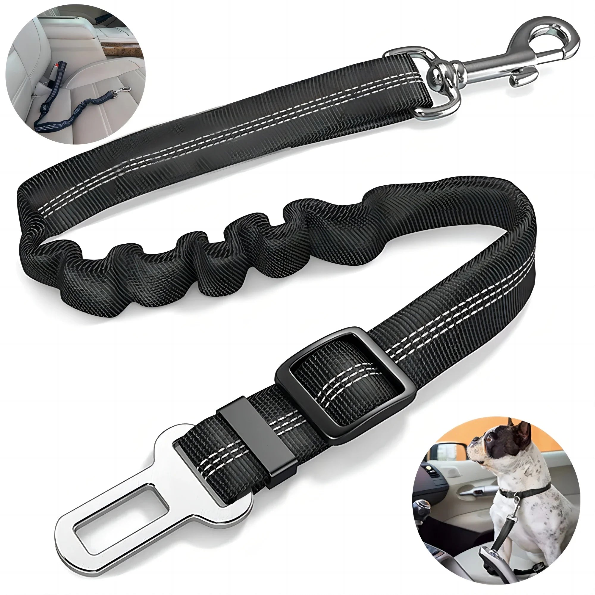 Adjustable Reflective Dog Car Seat Belt – Elastic Nylon Safety Lead for Small & Large Dogs