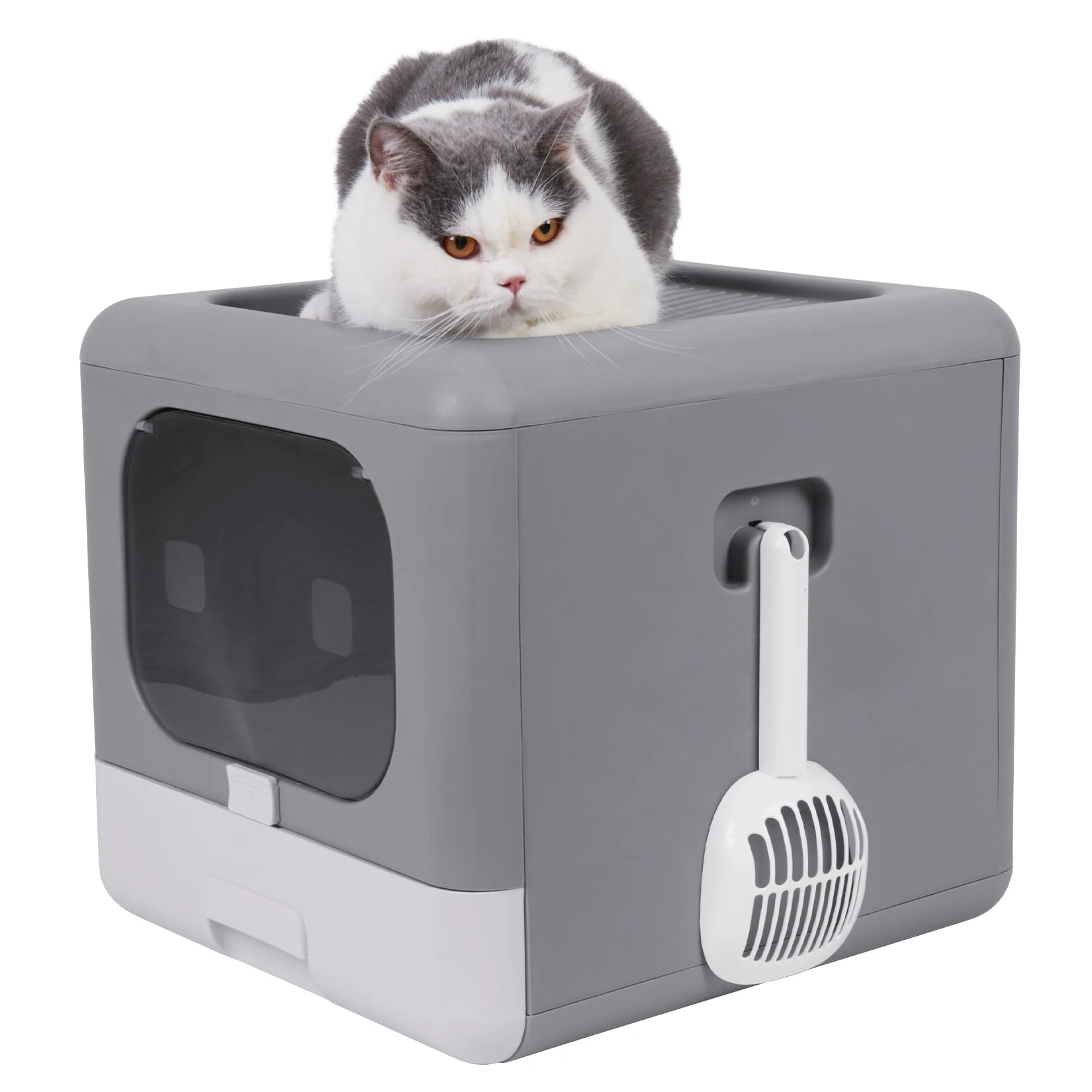 Enclosed Foldable Cat Litter Box with Scoop & Tray – Sifting, Detachable Design with Top & Front Entry for Easy Cleaning
