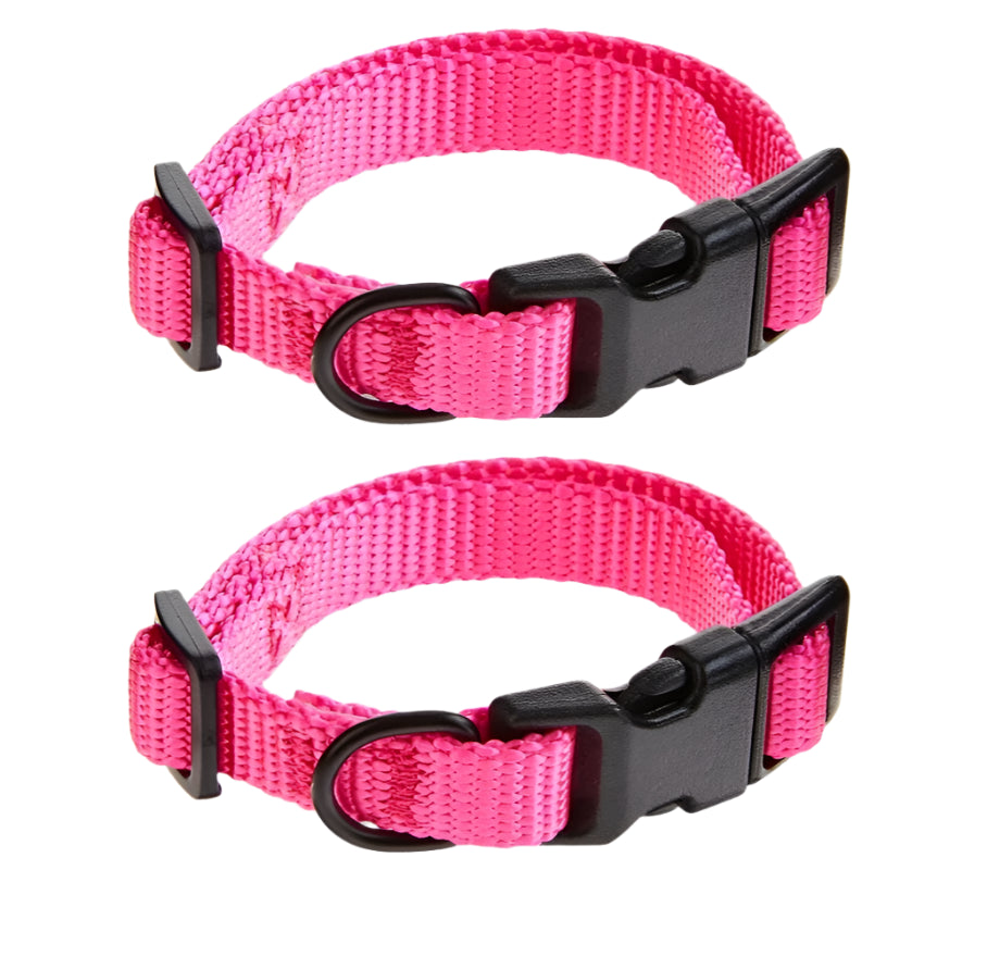 2-Pack Adjustable Pink Dog Collars – Durable, Comfortable Polyester with Easy Clip Buckle for Daily Use