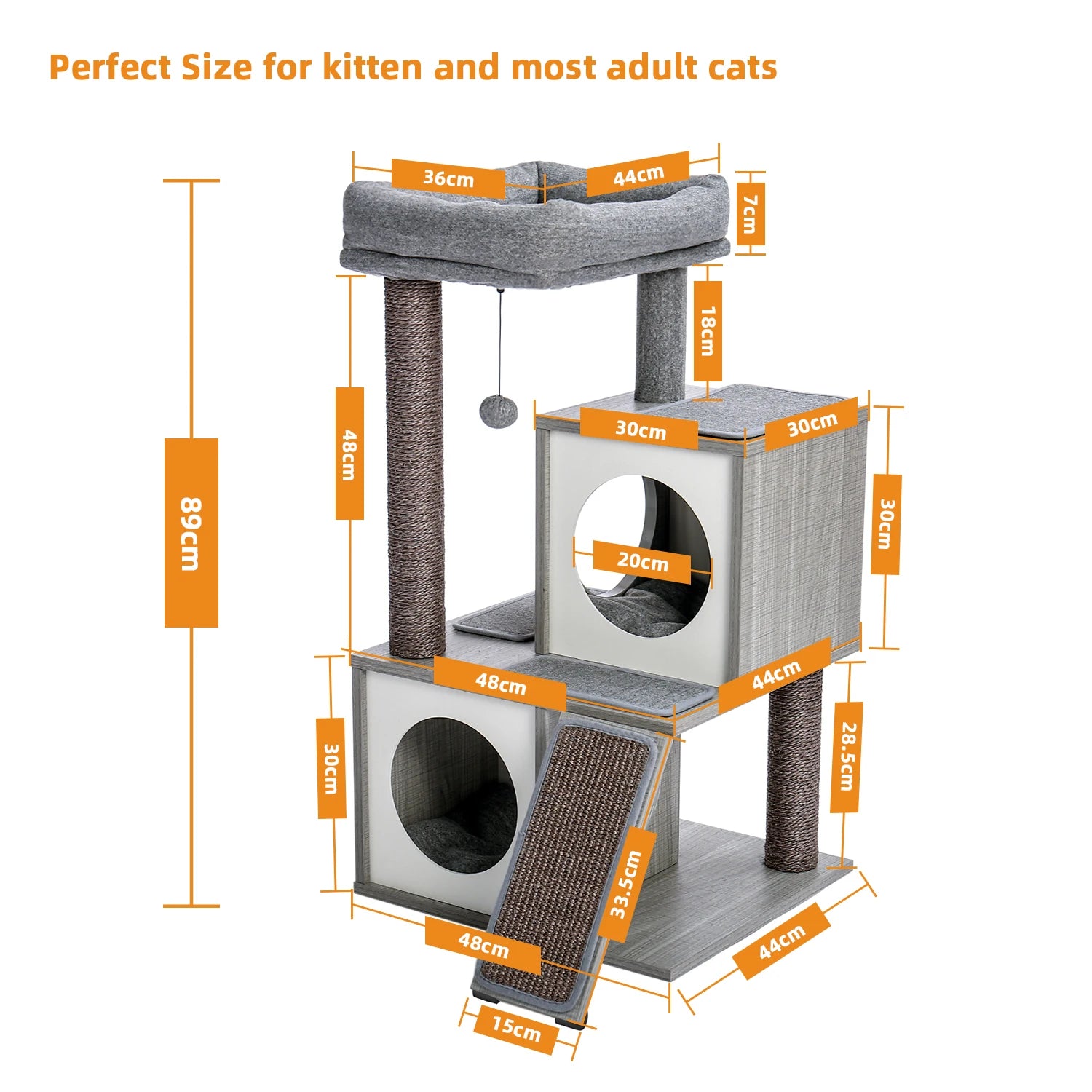 130cm Cat Tree Tower – Wooden Indoor Cat Condo with Hammock & Perches