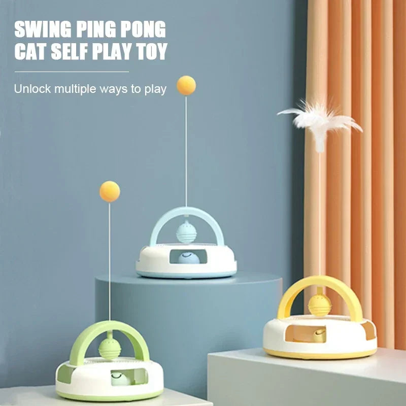 Gravity Turntable Cat Toy – Table Tennis & Catnip Ball for Interactive Play