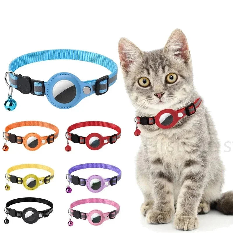 Reflective Anti-Loss Cat Collar with GPS Tag Holder & Bell