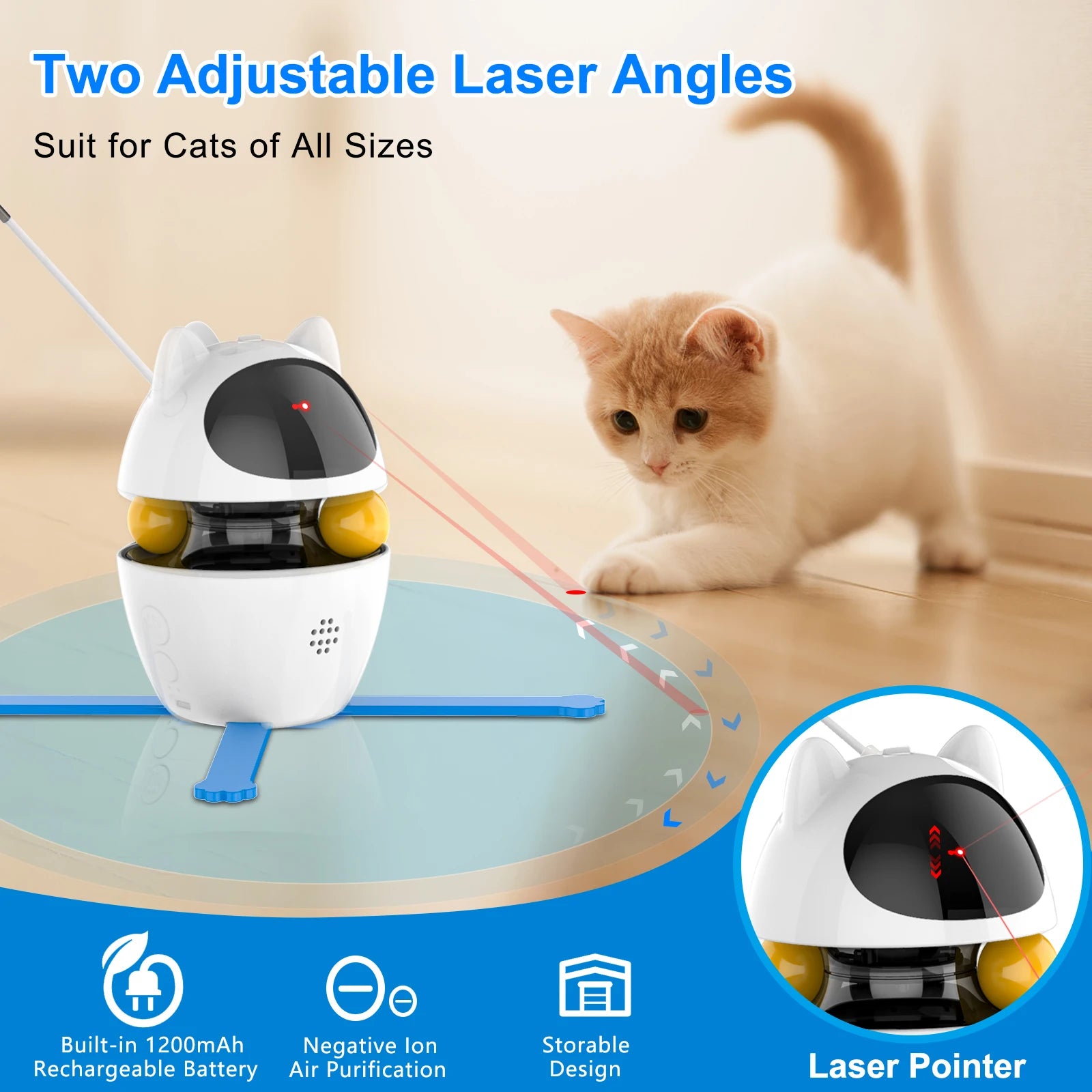 4-in-1 Electric Interactive Cat Toy – Automatic Laser, Feather, Chasing Ball & Exercise Toy for Indoor Cats – USB Rechargeable
