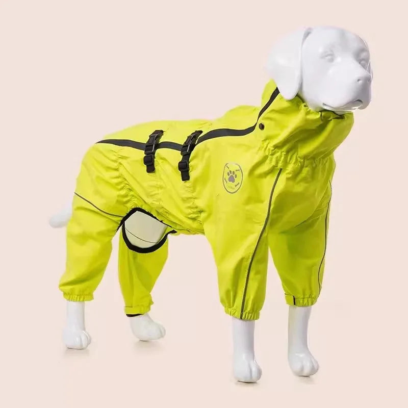 Waterproof Reflective Dog Raincoat – Red All-Weather Jacket for Large Dogs