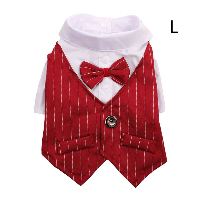 Dog Formal Shirt with Bow Tie – Stylish Tuxedo Suit for Small Dogs & Cats (Wedding & Party Outfit)