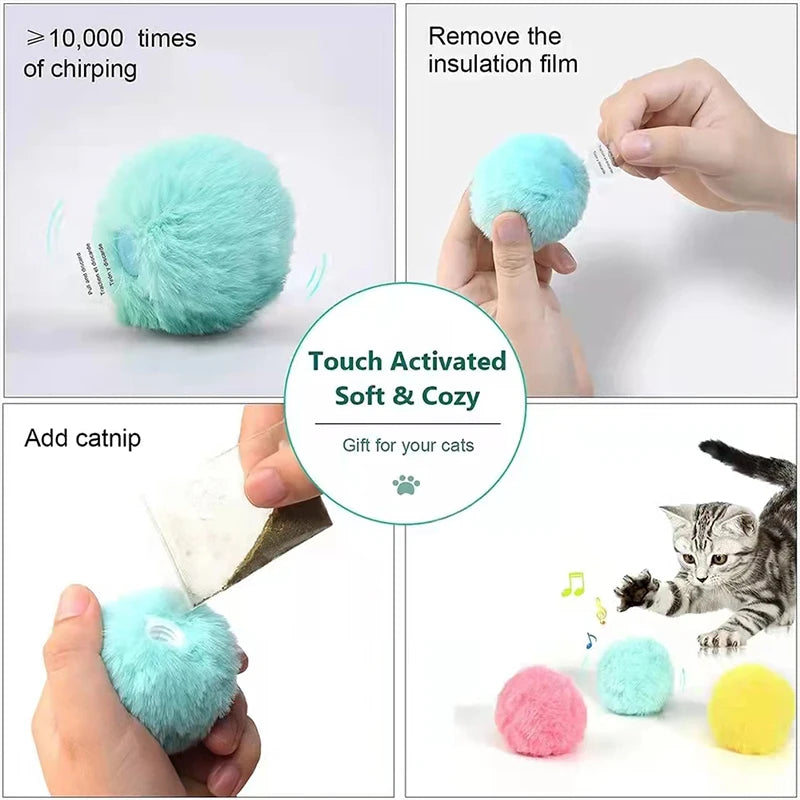 Interactive Plush Cat Toy Ball – Electric Catnip Squeak Toy for Kitten Training & Play