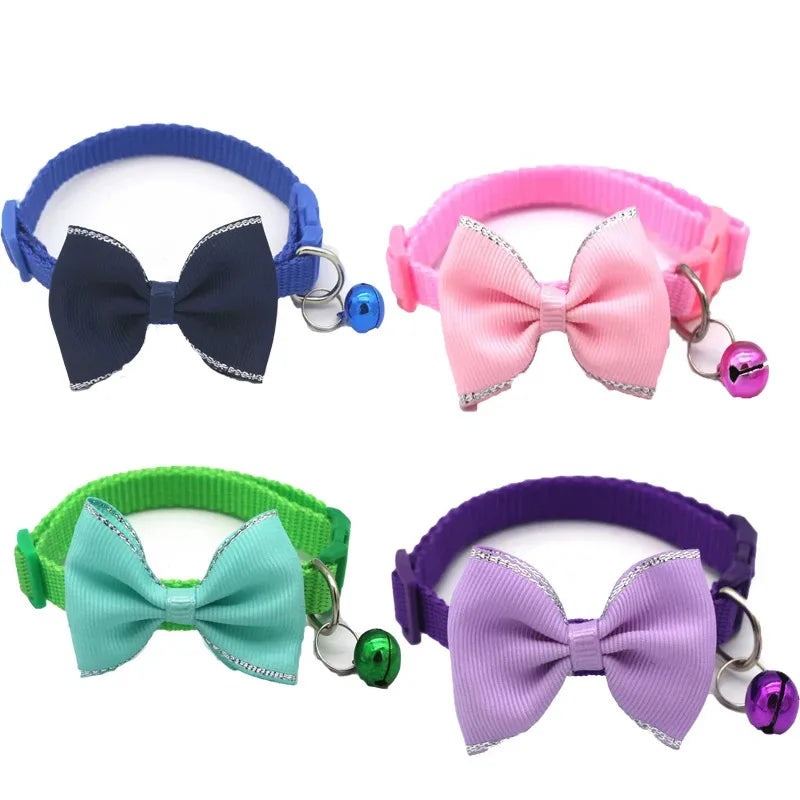 Cute Cat Collar with Bow & Bell – Adjustable Pet Collar Set (1–8 PCS, Multicolor)
