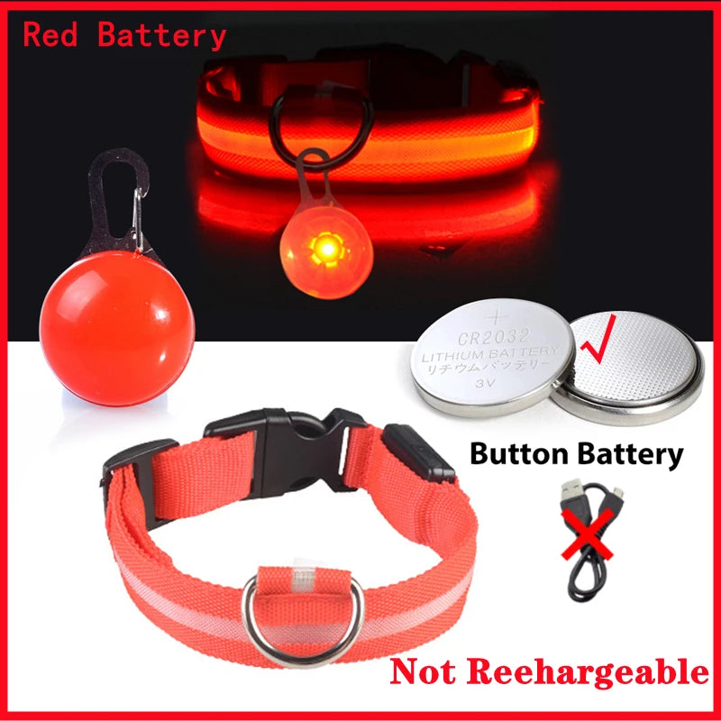 USB Rechargeable LED Dog Collar – Glowing Light-Up Safety Collar with Pendant for Small Dogs & Cats