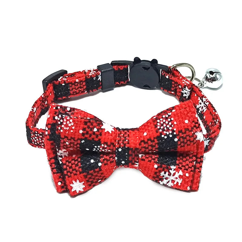 Plaid Breakaway Cat Collar with Bow Tie & Bell – Adjustable Holiday Pet Collar for Cats & Small Dogs