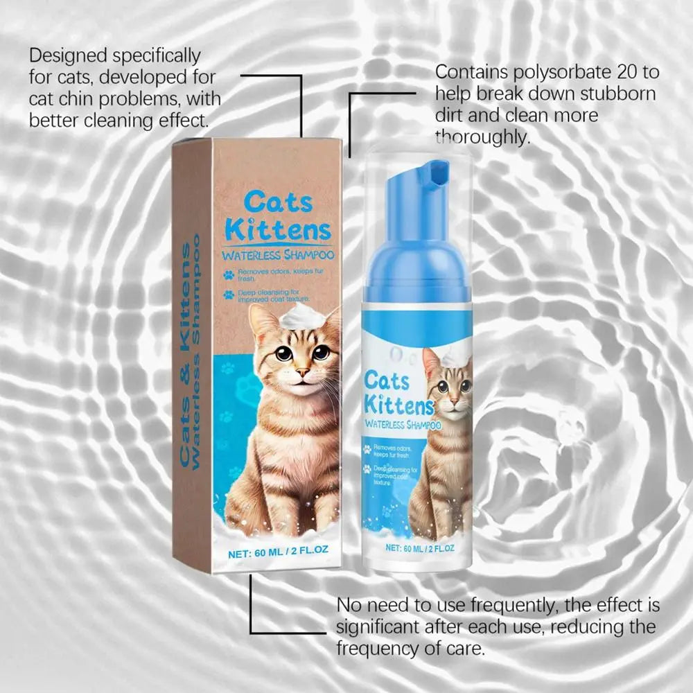 Waterless Cat Shampoo – Licking Safe Dry Foam Cleanser (60ml)
