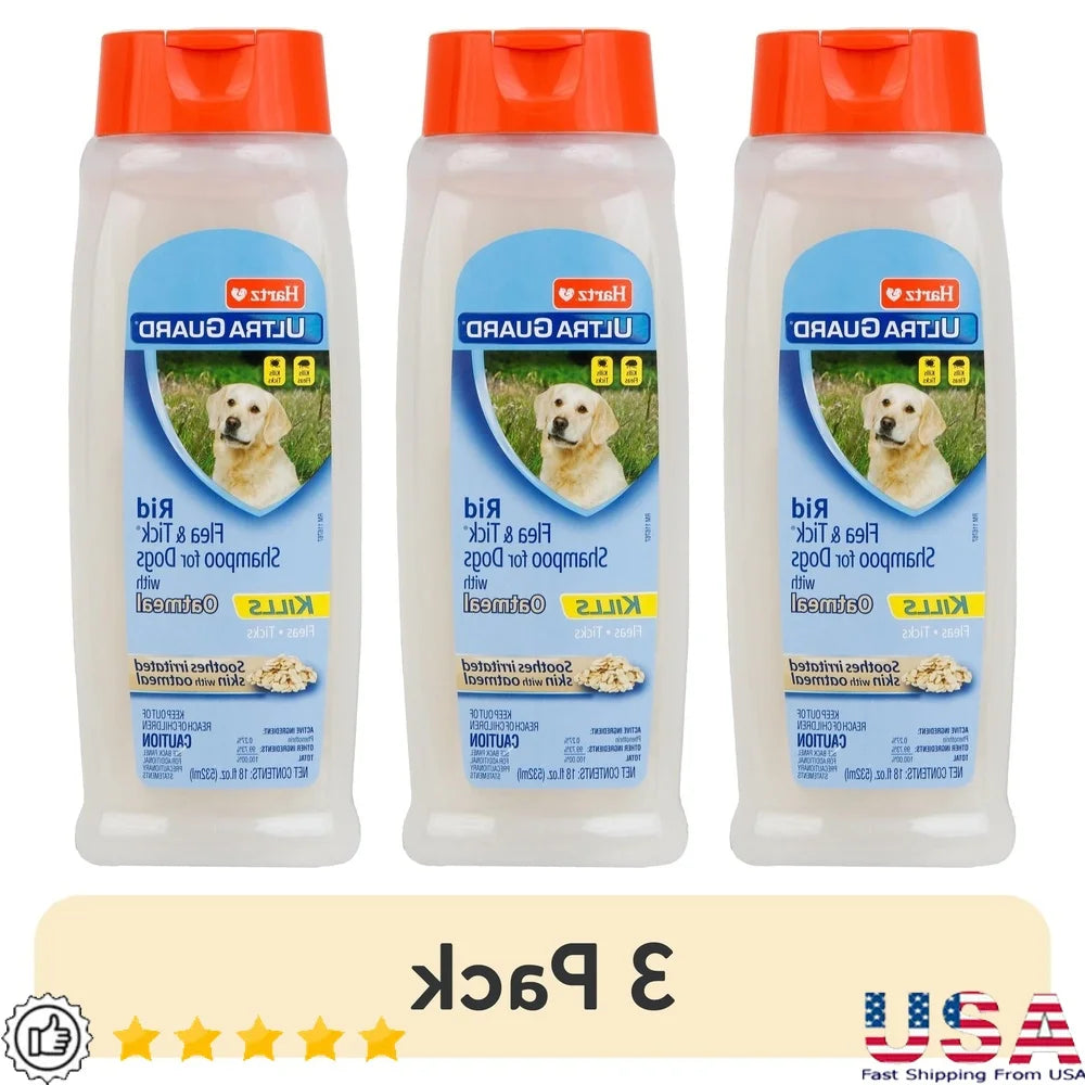 UltraGuard Flea & Tick Oatmeal Shampoo for Dogs – 3 Pack, 18oz Bottles, Fast-Acting Cleanser with Vanilla Scent & Skin Soothing