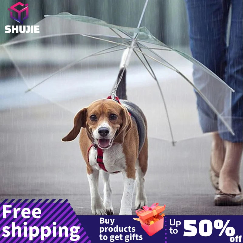Pet Umbrella Leash – Rain & Snow Protection for Small Dogs, Adjustable Handle
