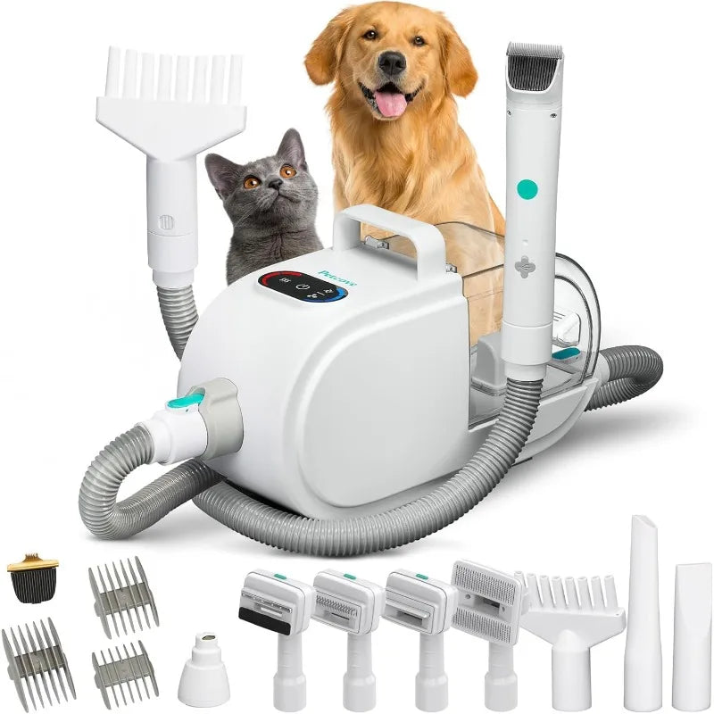 8-in-1 Dog Grooming Vacuum Kit with Hair Dryer – Low Noise 60dB, Anti-Shedding System