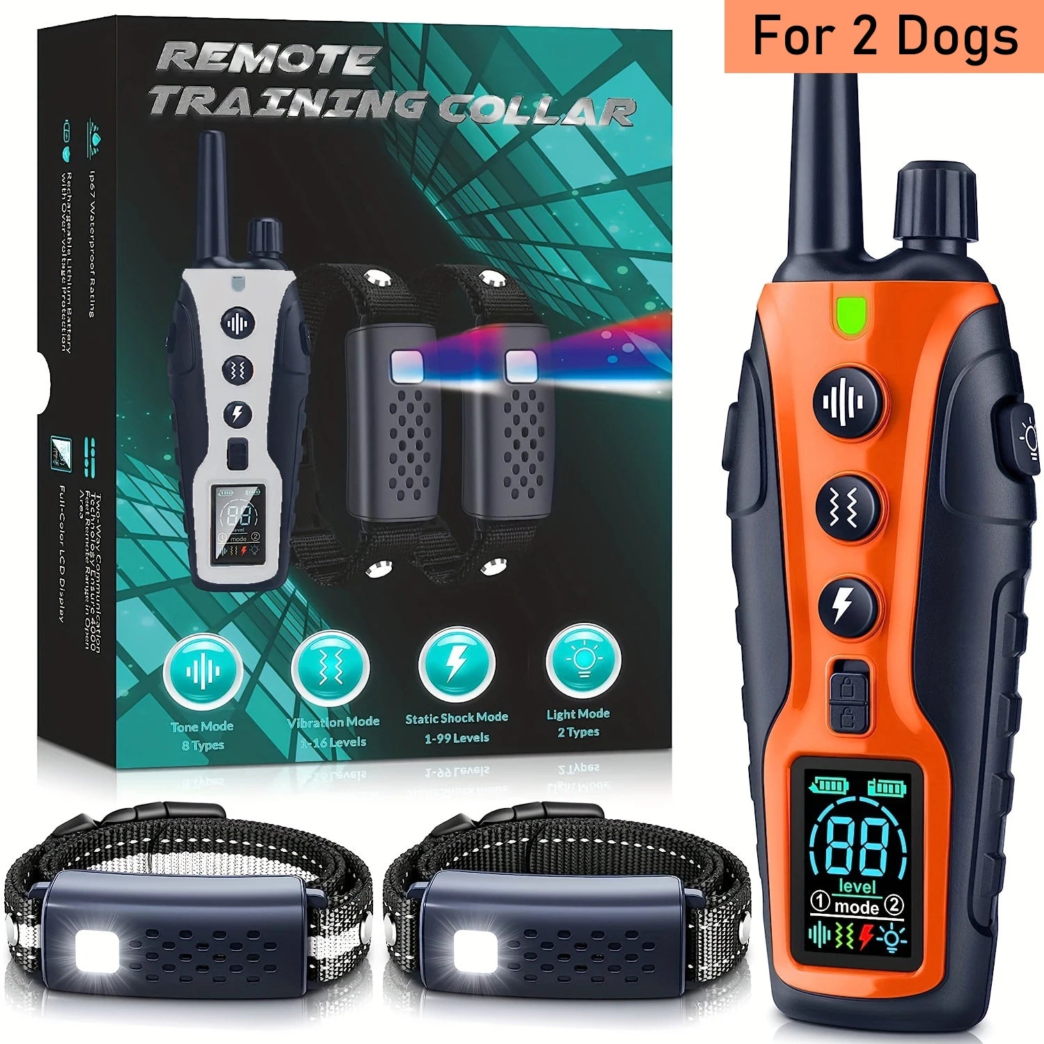 3280FT Dog Training Collar – Long Range Rechargeable Shock Collar with Beep, Vibration, Shock & Flashlight
