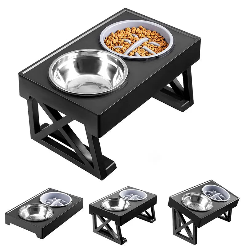 Double Elevated Dog Bowl Stand – 3 Heights Adjustable Slow Feeder for Medium & Large Dogs