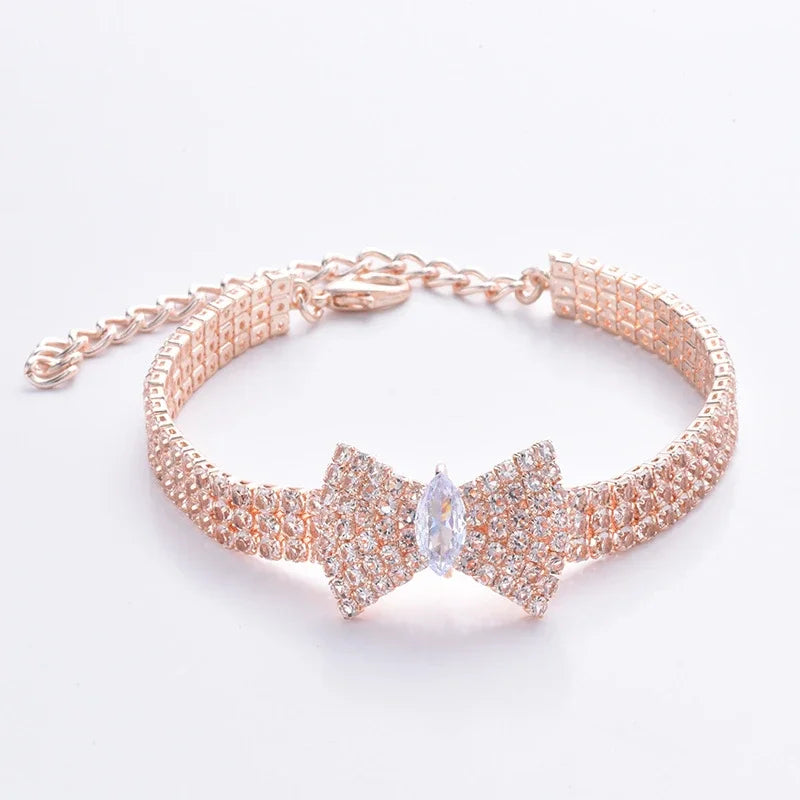 Luxury Adjustable Pet Necklace – Cat & Dog Collar with Diamond Zircon Bone Pendant