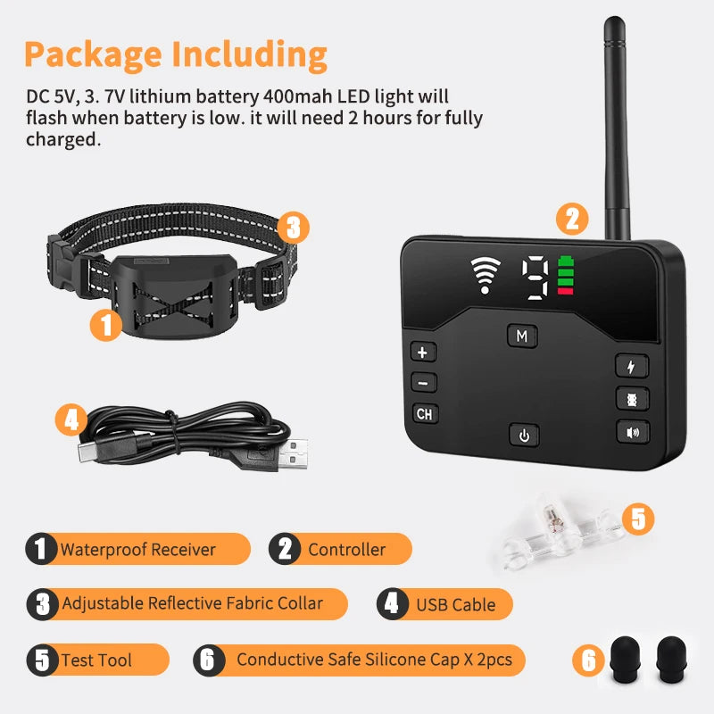 2-in-1 Wireless Dog Fence & Training Collar – Rechargeable Remote with Beep, Vibration & Shock Modes