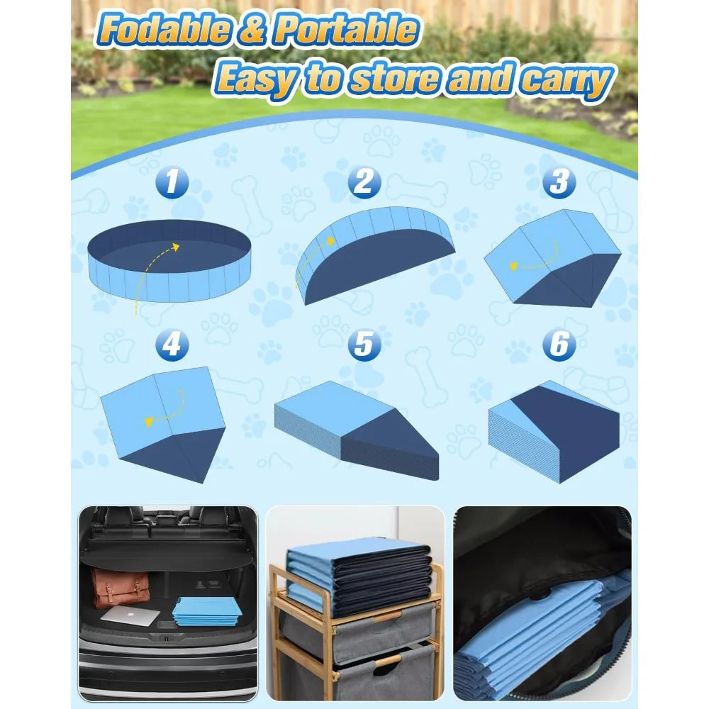 63" Thicken Foldable Dog & Kiddie Pool – 2-in-1 Non-Slip Hard Plastic Pet Bath and Sprinkler Pool for Summer Outdoor Fun