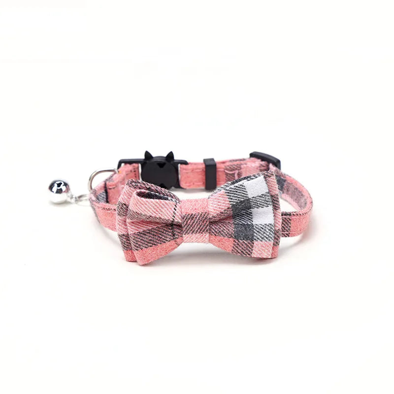 Plaid Breakaway Cat Collar with Bow Tie & Bell – Adjustable Holiday Pet Collar for Cats & Small Dogs