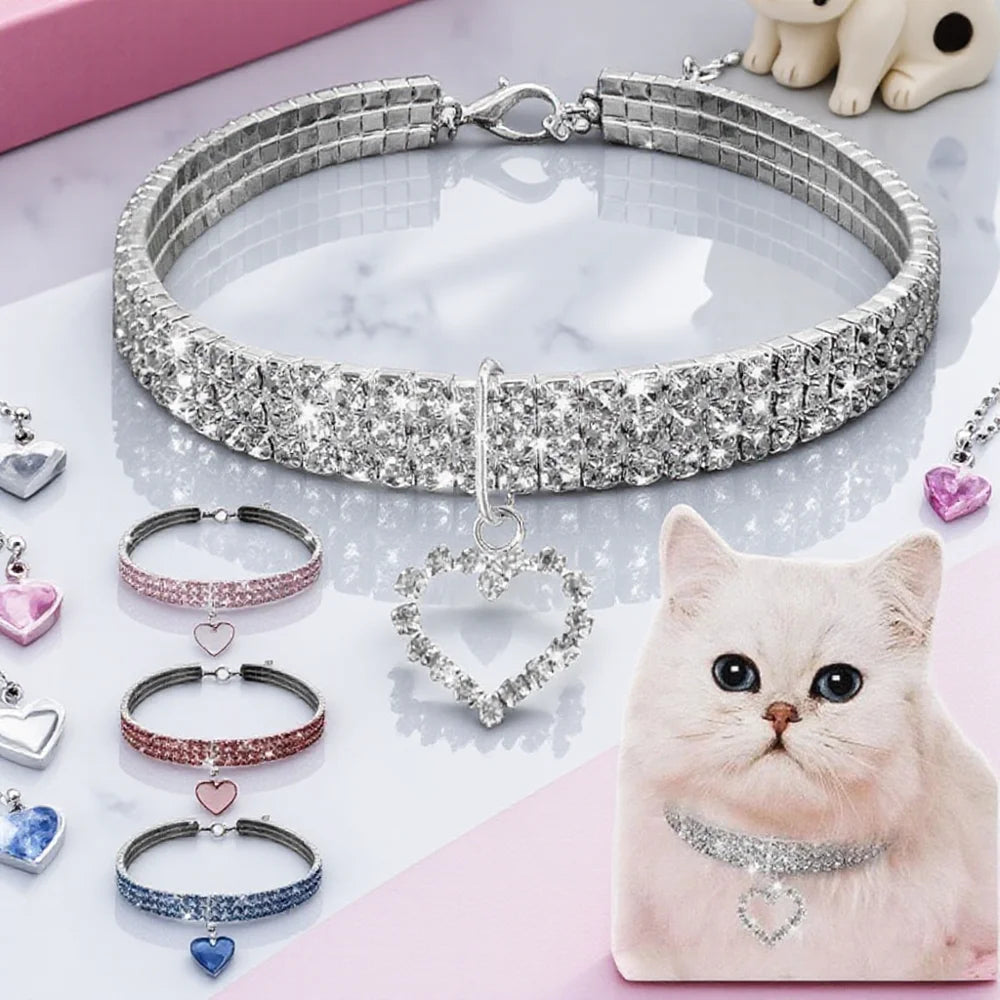Crystal Rhinestone Pet Collar – Adjustable Jewelry for Cats & Small Dogs