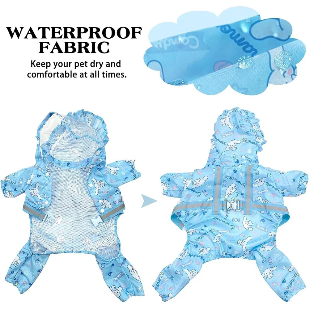Waterproof Dog Raincoat – Adjustable 4-Legged Rain Jacket with Hood, Leash Hole, and Reflective Trim for Outdoor Use