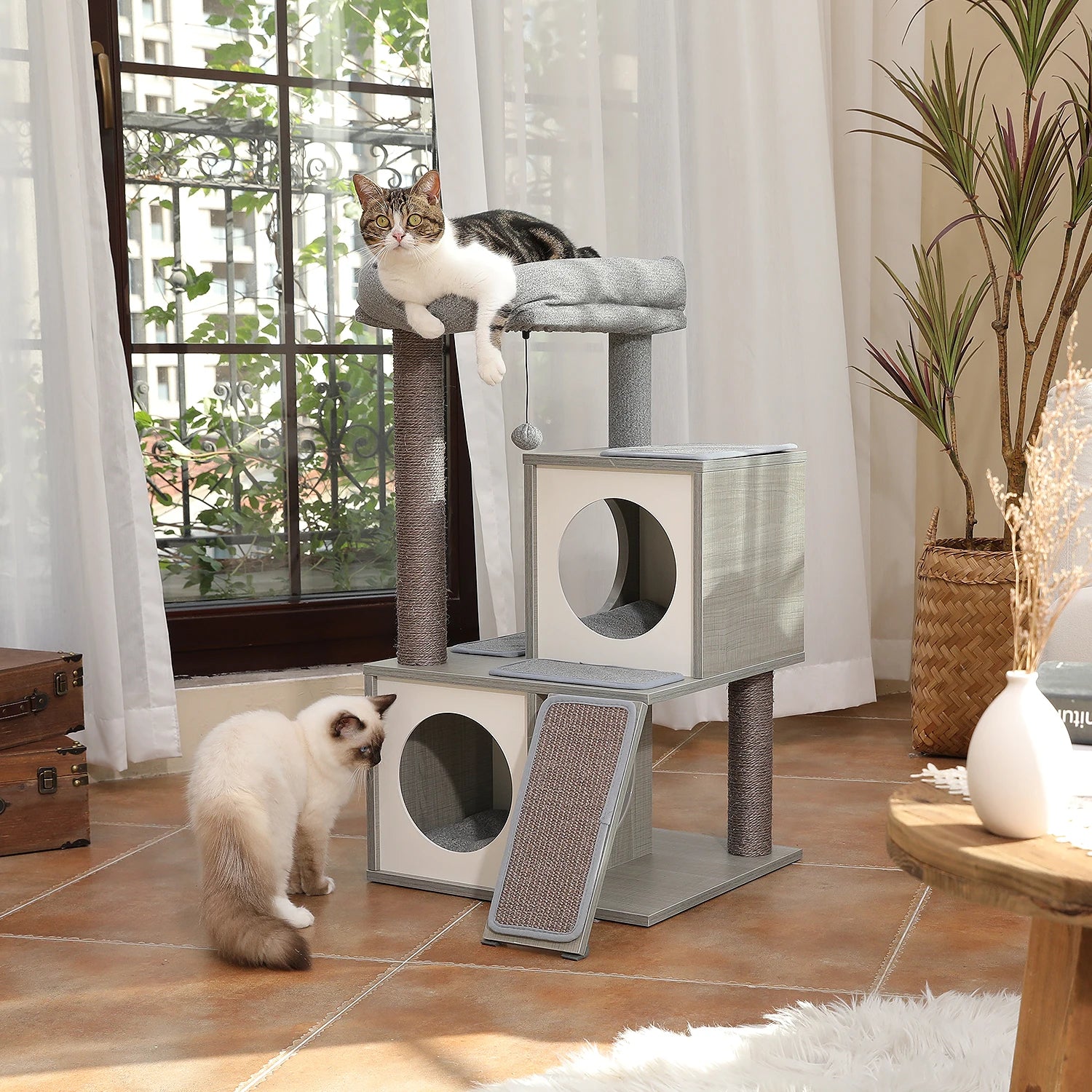 130cm Cat Tree Tower – Wooden Indoor Cat Condo with Hammock & Perches