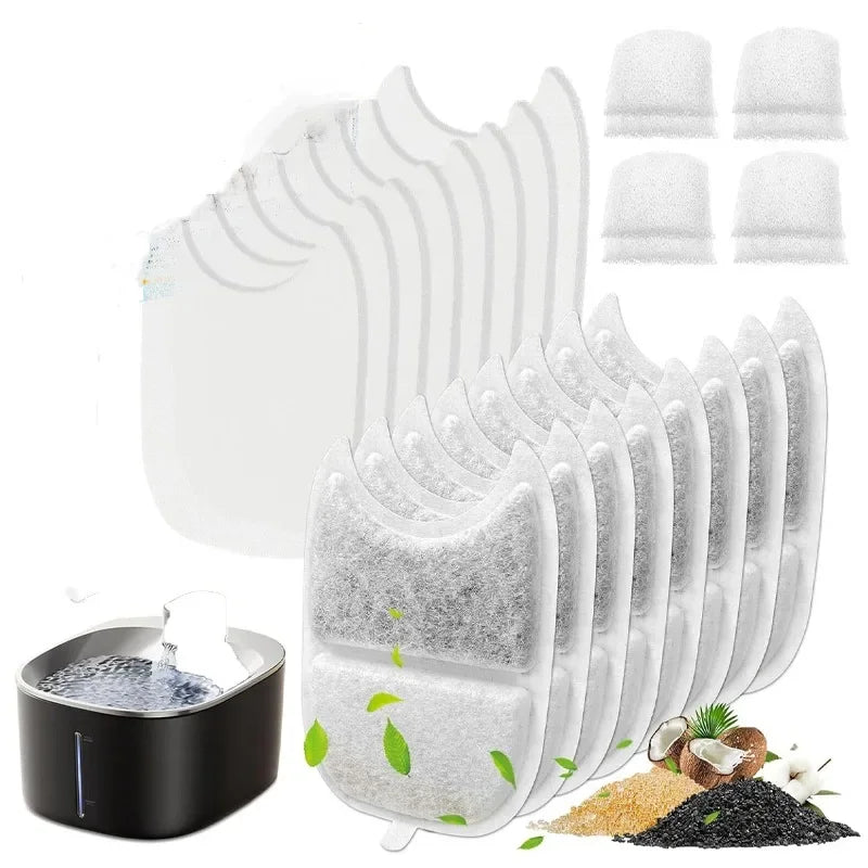 8 Pack Replacement Filters & Sponges for 4L Wireless Stainless Steel Cat Water Fountain
