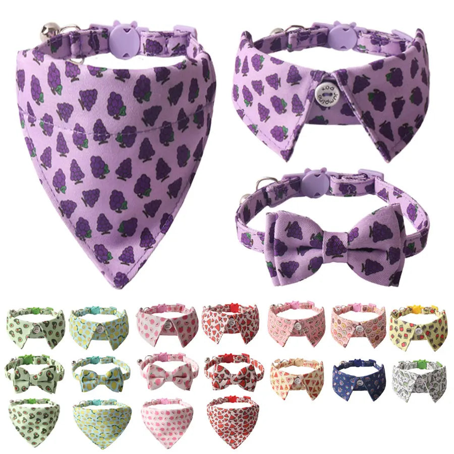 Fruit Tuxedo Bow Tie Pet Collar – Quick-Release Bandana Bowknot for Cats & Small Dogs