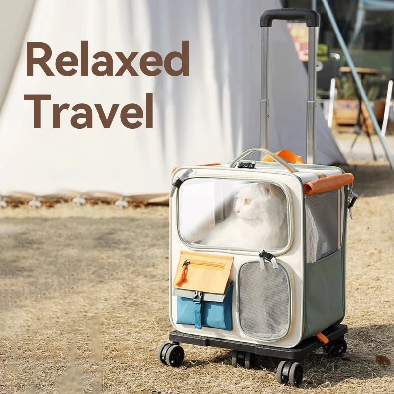 HOOPET Pet Travel Trolley – Portable Rolling Carrier for Cats & Small Dogs