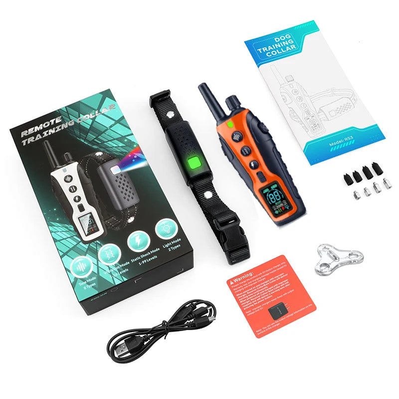 3280FT Dog Training Collar – Long Range Rechargeable Shock Collar with Beep, Vibration, Shock & Flashlight