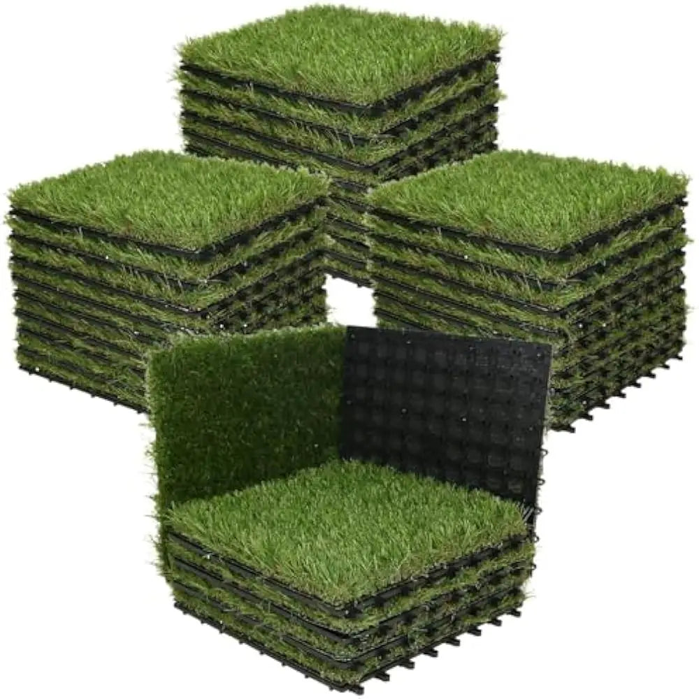 Outdoor Artificial Grass Turf Squares – 9-Pack 12"x12" Interlocking Fake Grass Mats for Patio, Balcony, Deck & Pet Potty Use