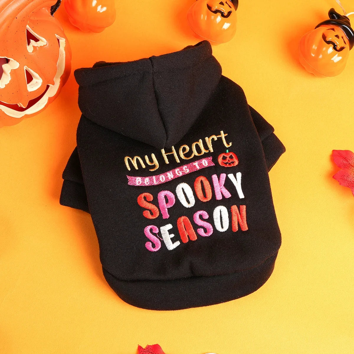 Thriller Season Halloween Hoodie – Dog & Cat Black Pet Sweater with English Embroidery