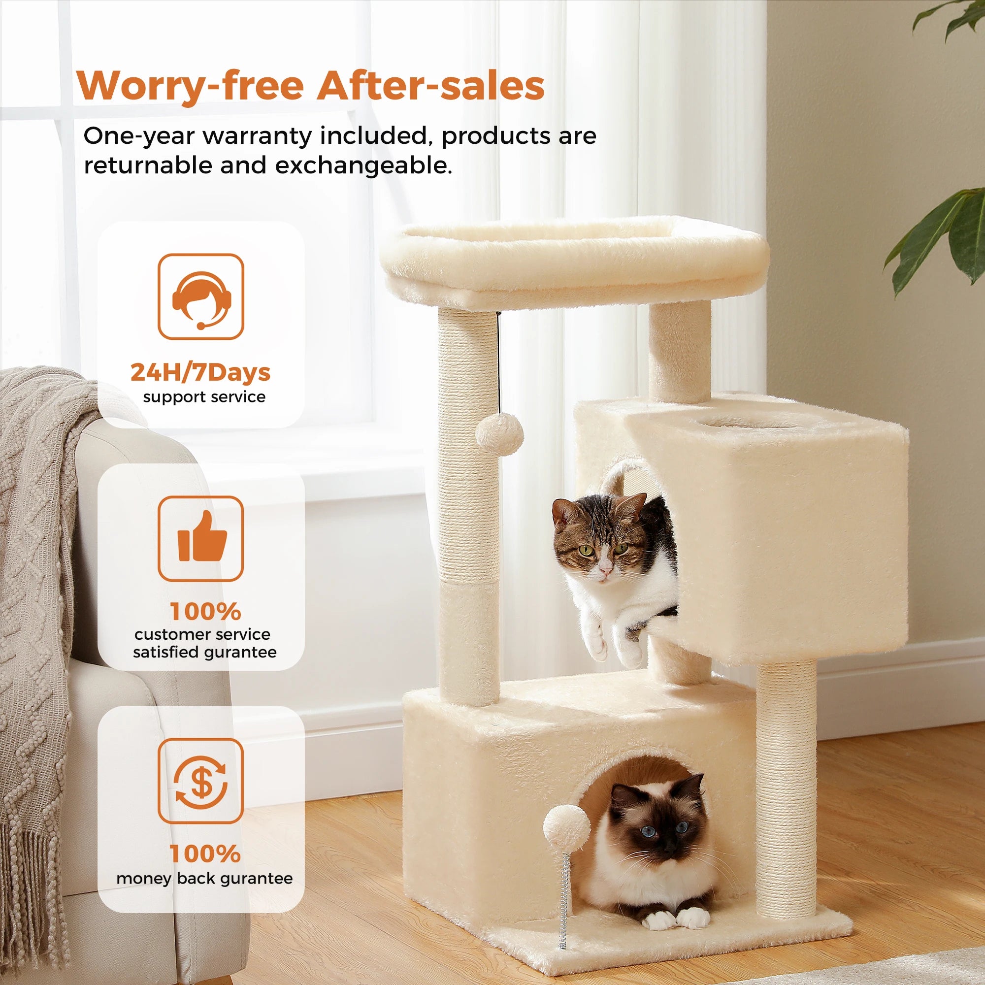 82cm Cat Tree Tower – Double Condos with Detachable Perch & Spring Ball