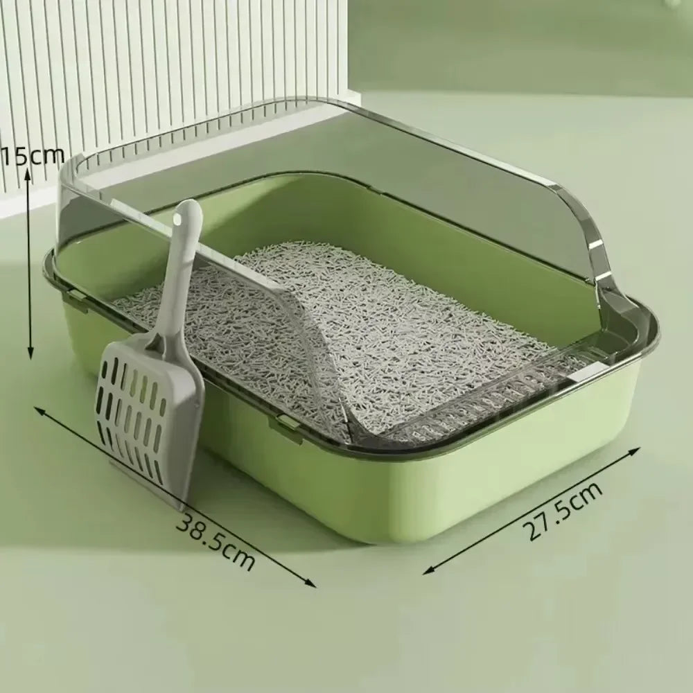 Semi-Enclosed Cat Litter Box with High Sides – Splashproof Kitty Sandbox with Litter Scoop