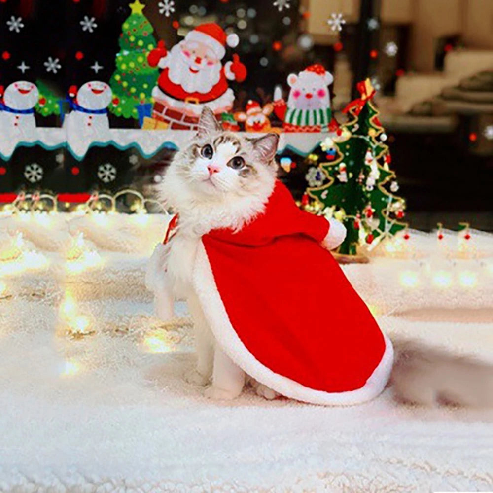 Christmas Pet Cloak – Santa & Elk Cosplay Hoodie Costume for Cats & Small Dogs