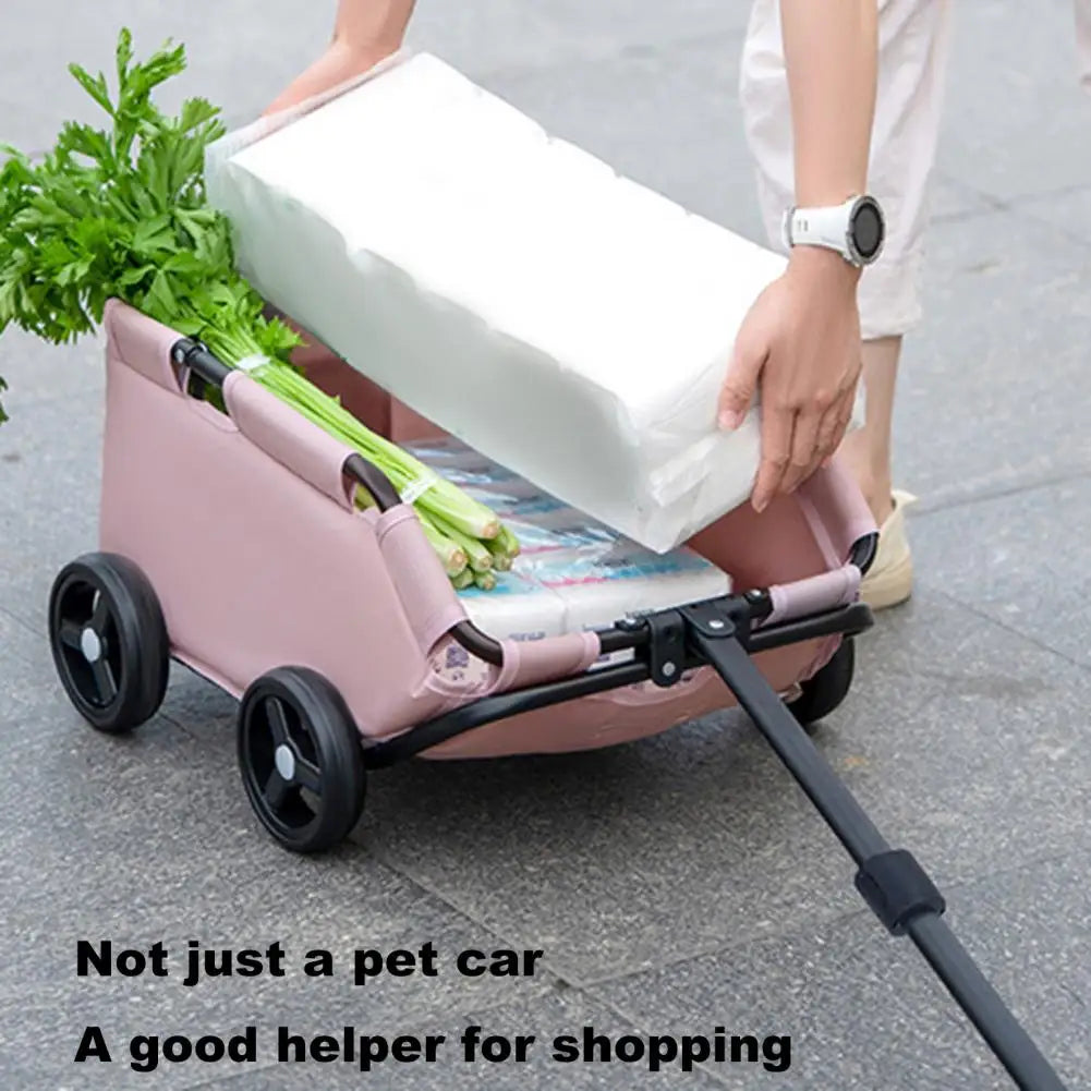 Safe Hair-Free Pet Carrier Stroller – 4-Wheel Folding Cart for Small Dogs & Cats