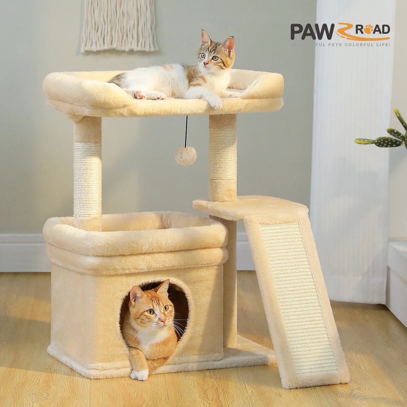 Small Cat Tree – Indoor Cat Tower with Condo, Sisal Scratcher & Toys