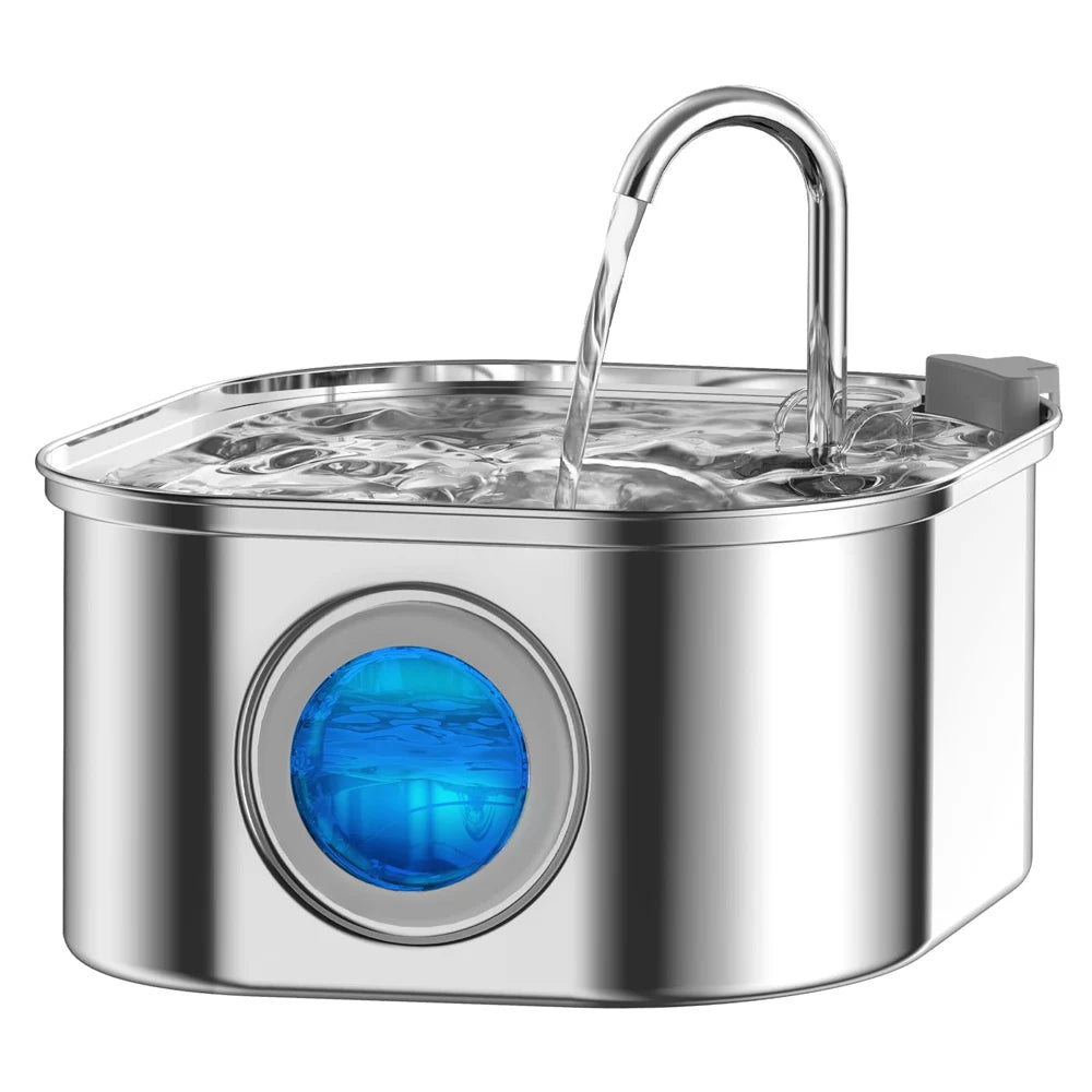 3.2L Stainless Steel Pet Water Fountain – Automatic Cat & Dog Drinking Dispenser with Visual Water Level Window