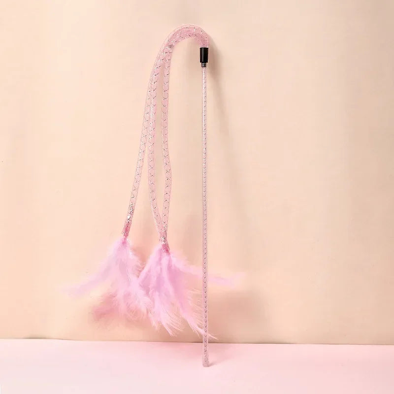 Interactive Feather Cat Toy Wand with Bell – Durable Bite-Resistant Play Stick