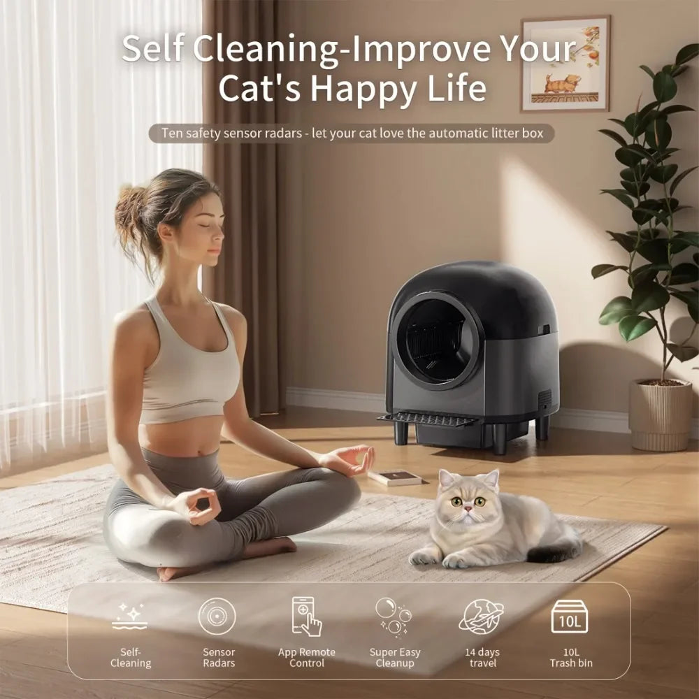 Modern Automatic Cat Litter Box – 100L Extra-Large Self-Cleaning Litter Box for Multiple Cats with WiFi App Control
