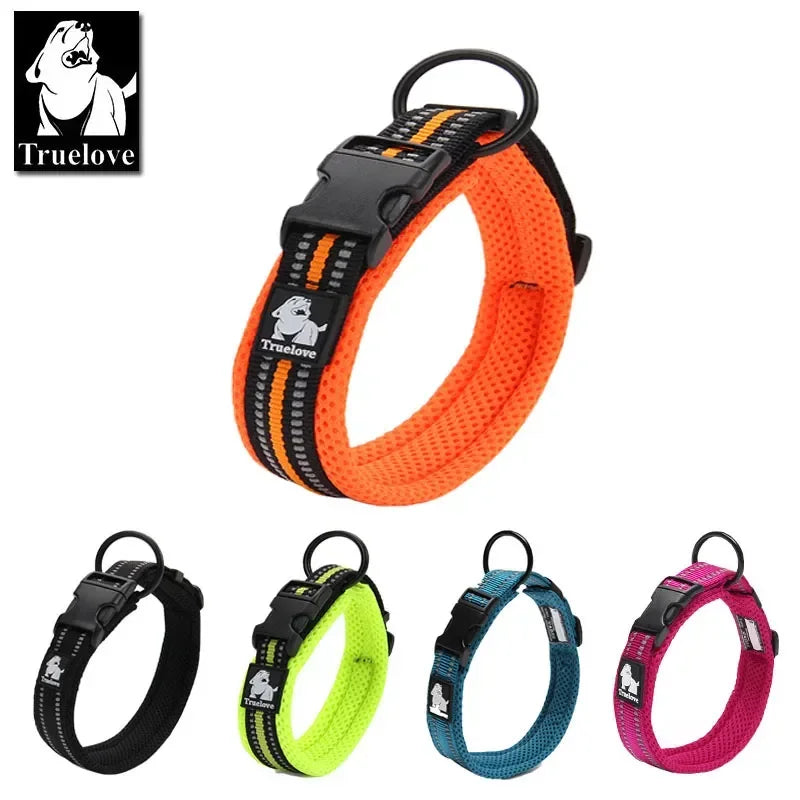 TRUELOVE Adjustable Reflective Dog Collar – Mesh Padded, Durable Nylon All-Weather Collar for All Breeds