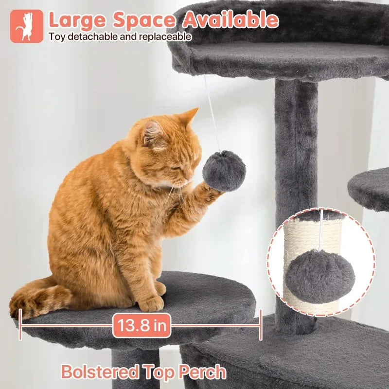 54" Cat Tree – Multi-Level Climbing Tower with Scratching Posts, Cat Condo, and Perch for Indoor Cats and Kittens