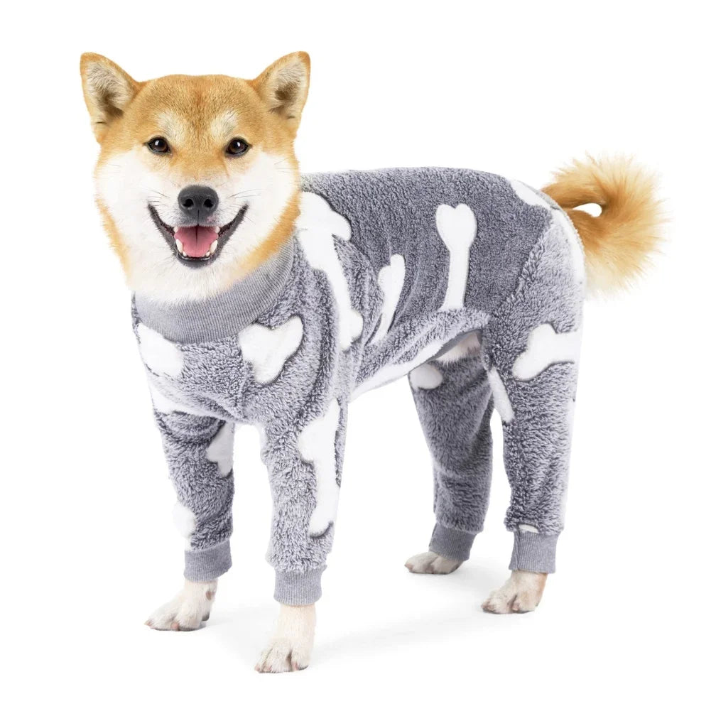 4-Legged Fleece Dog Pajamas – Soft, Stretchable Full-Body Onesie