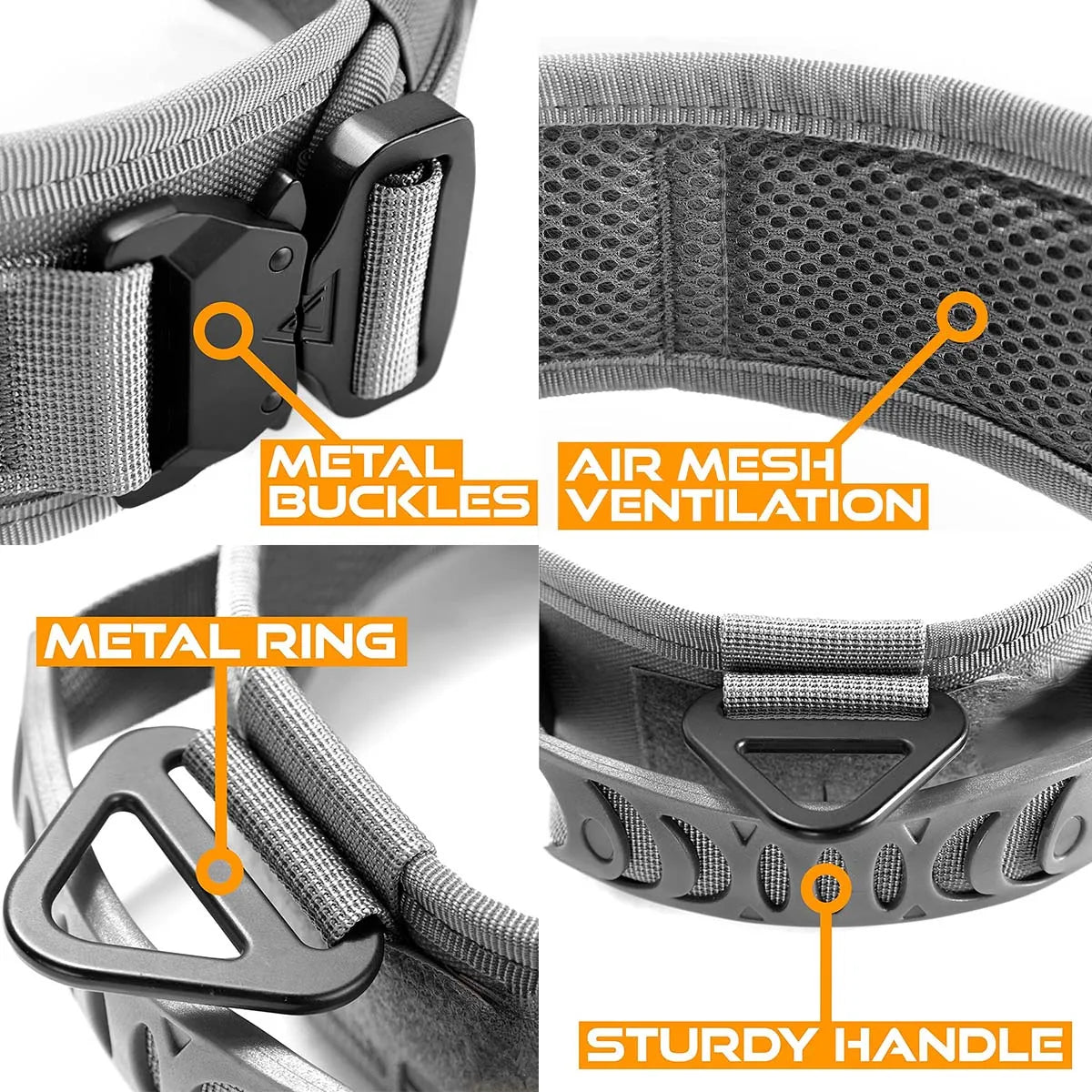Military-Grade Tactical Dog Collar with Handle – Heavy Duty Adjustable Collar for Medium & Large Dogs