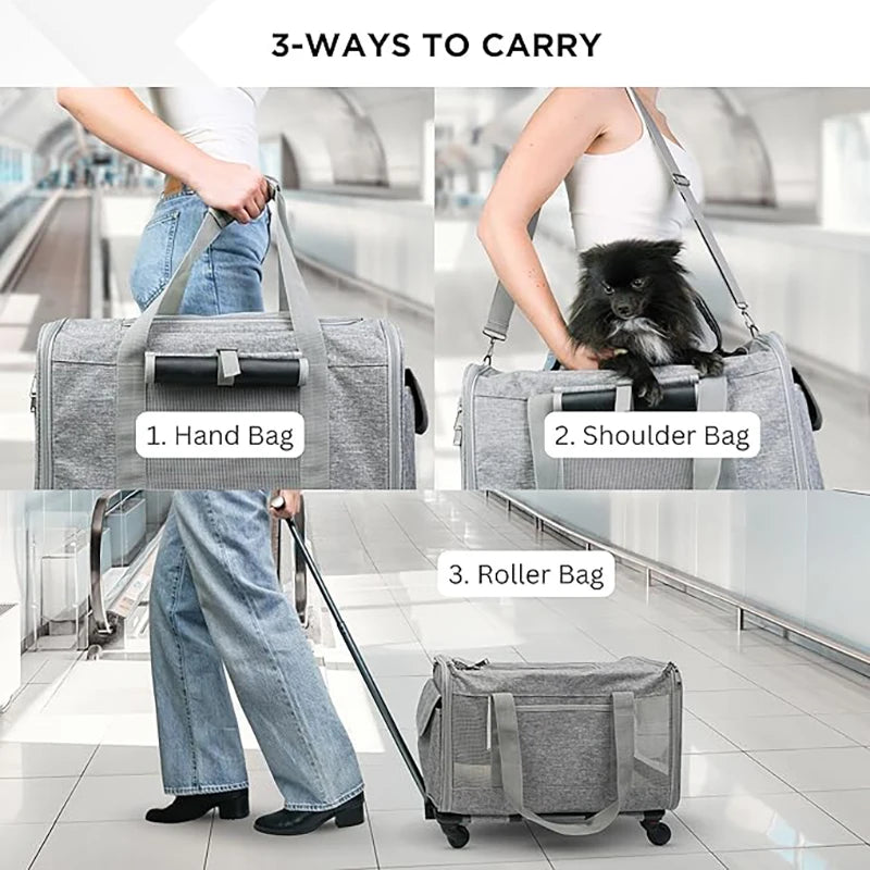 Rolling Pet Carrier – Airline Approved Travel Bag with Wheels for Dogs & Cats