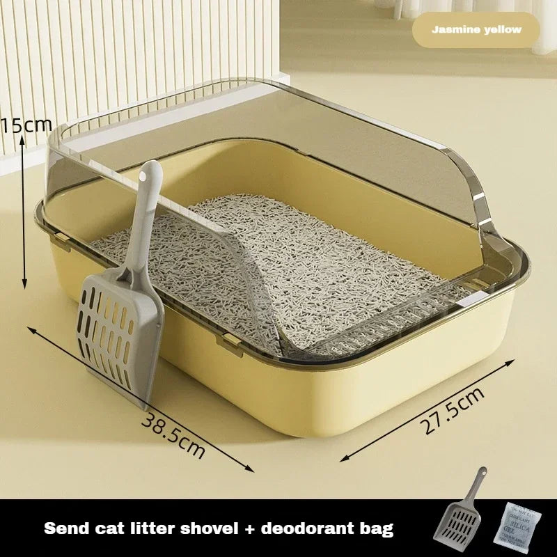 Semi-Enclosed Cat Litter Box with High Sides – Splashproof Kitty Sandbox with Litter Scoop