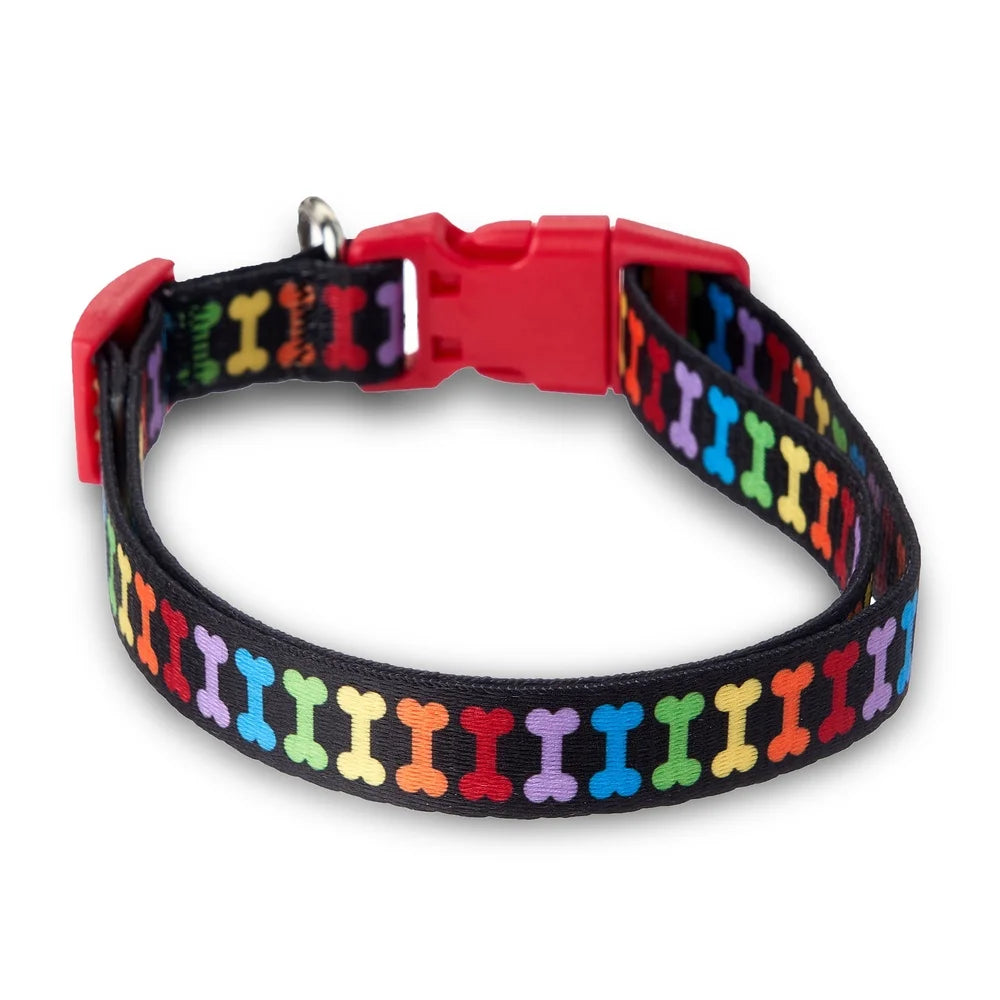 Multicolored Adjustable Dog Collar with Bone Print – Durable & Comfortable for Large Dogs