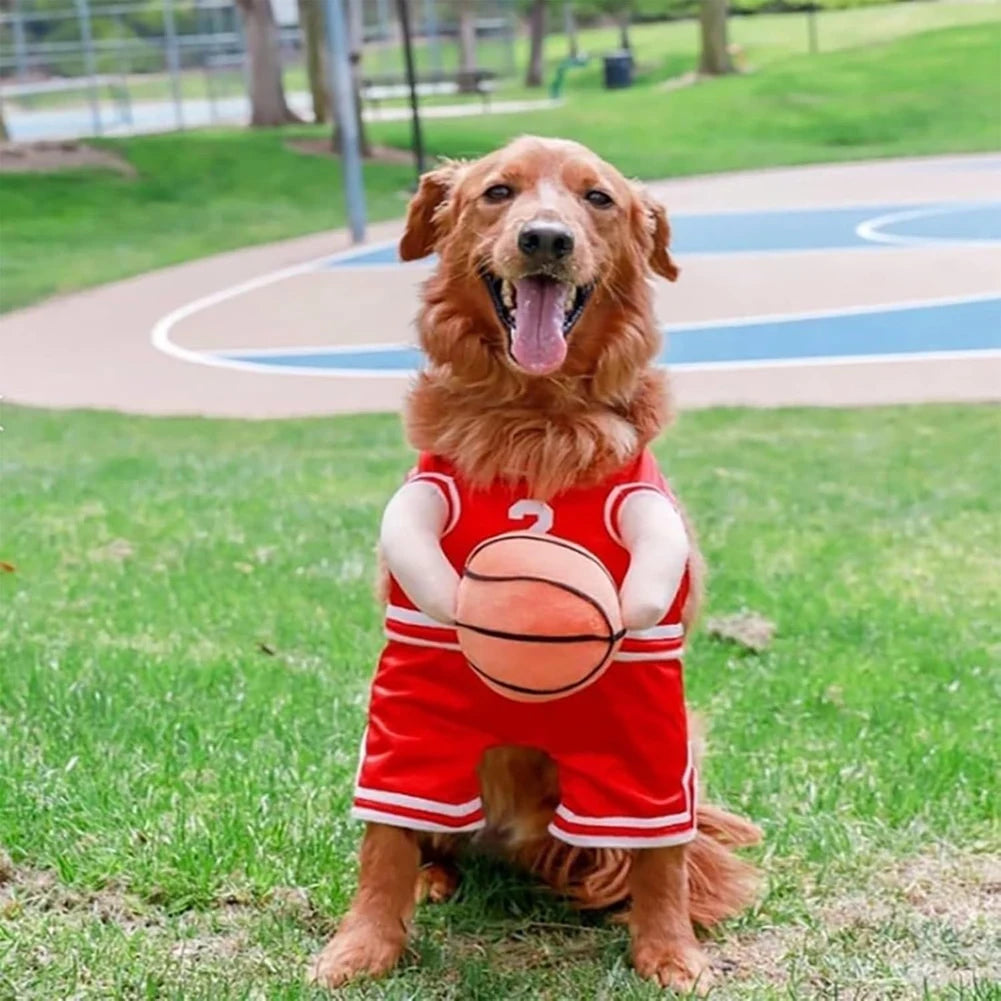 Dog Basketball Player Costume – Funny Sports Outfit with Ball for Halloween & Christmas