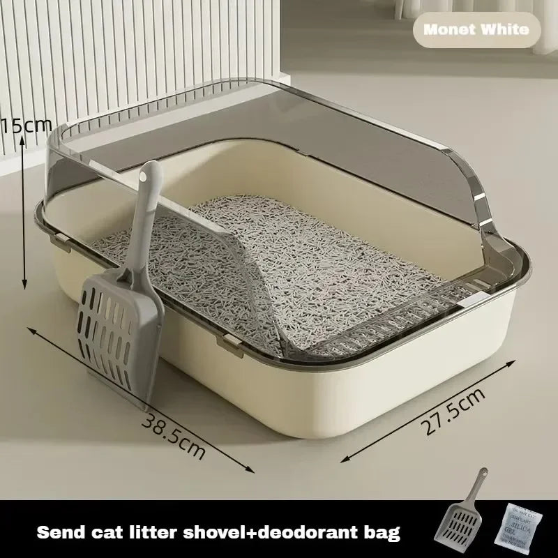 Semi-Enclosed Cat Litter Box with High Sides – Splashproof Kitty Sandbox with Litter Scoop