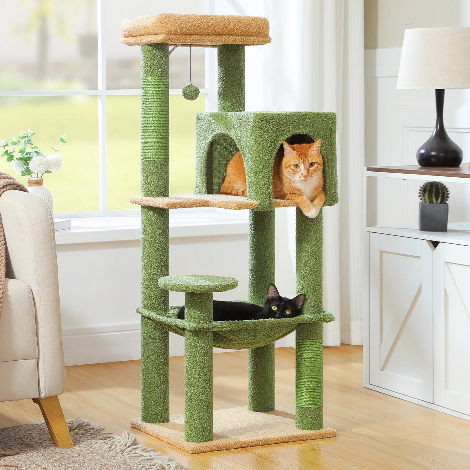 Multi-Level Cat Tree – Indoor Tower with Condo, Hammock & Scratching Posts